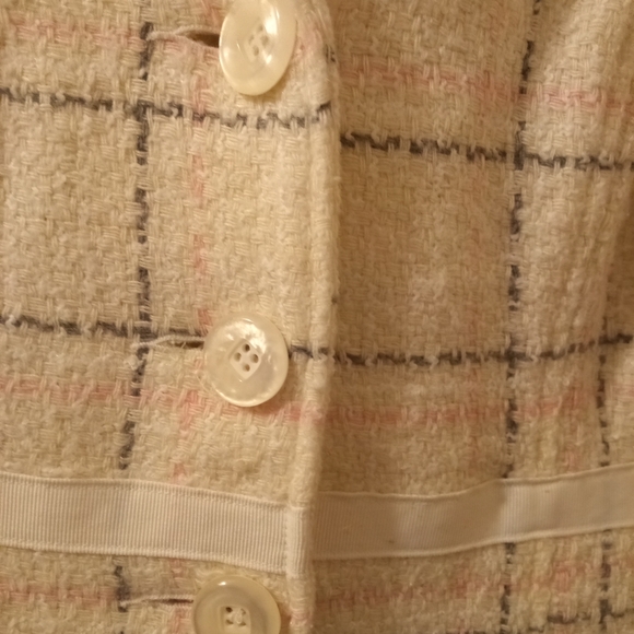Sashimi Plaid Wool Blend Cream Pink Grey Cinched Three Button Open Cuff - Picture 3 of 11